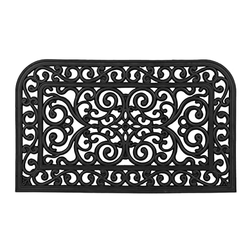 Relaxdays Fußmatte Gummi, 45 x 75 cm, rutschfest, wetterfest, Fußabtreter Ornamente, innen & außen, Türmatte, schwarz