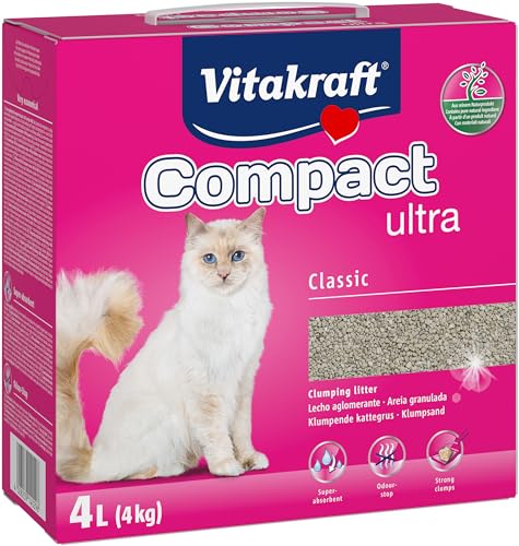 Vitakraft Compact Ultra Classic, Katzenstreu klumpend, bindet Gerüche der Katzentoilette, saubere und einfache Entfernung (1x 4kg)