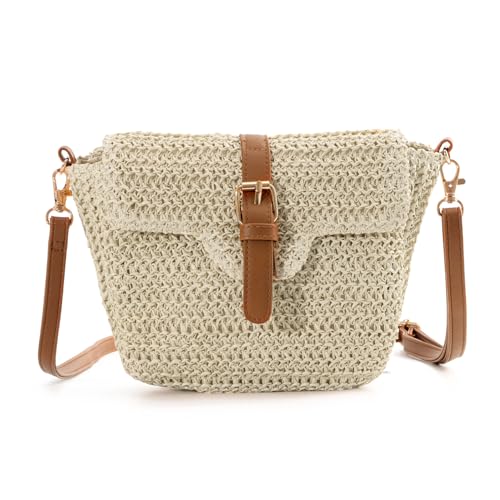 EVEOUT Stroh Umhängetaschen für Damen Mädchen Mode Schultertaschen für Urlaub Reisen Sommer gewebte Lässige Strandtaschen
