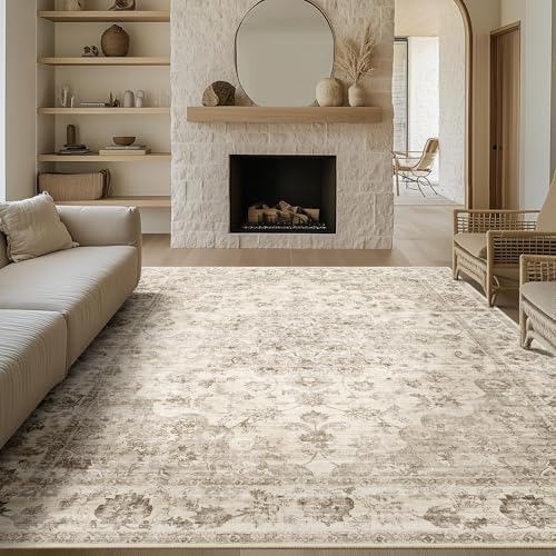 Vintage Beige Waschbarer Teppich Wohnzimmer 200x300cm Retro Rugs for Living Room Weich rutschfest Groß Tepich Kurzflor Schlafzimmer Carpet Living Room Bedroom Esszimmer Teppiche Büro