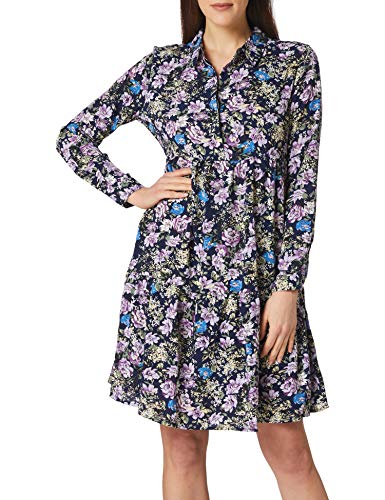JDY Damen JDYPIPER L/S Shirt Dress WVN NOOS Kleid, Black Iris/AOP:Purple & Parisian Blue Flowers, 34