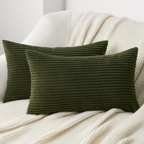 Topfinel Kissenbezug 30x50 Olivengrün Kordsamt 2er Set gestreiftes Muster Kissenbezüge Kissenhülle Dekokissen Sofakissen Couchkissen Dekokissen Zierkissenbezug Deko Kissenhüllen Wohnzimmer