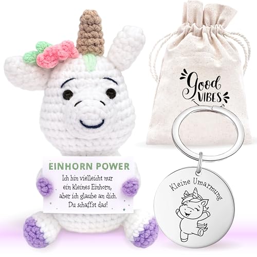 LOViLEE Einhorn Elfi - Glücksksbringer inkl. Geschenkbeutel & Schlüsselanhänger - Einhorn Geschenke für Mädchen, Positive Kartoffel, Mutmacher Geschenk, Du schaffst das Geschenk, Pocket Hug