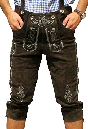 Trachten Lederhose aus echtem Leder Kniebundhose Größe 46-60 (56, Dunkelbraun)