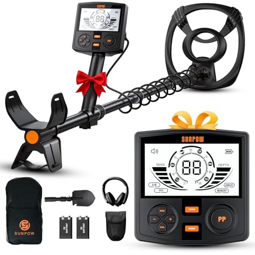 SUNPOW Metalldetektor 2025 Neu – 5 Modi Profi für Erwachsene, Pinpointer, IP68 wasserdichte 30 cm Suchspule, 2X HD-LCD Display, DSP-Chip, Verstellbarer Schaft, Robuste Spiralstruktur, Komplettes Set
