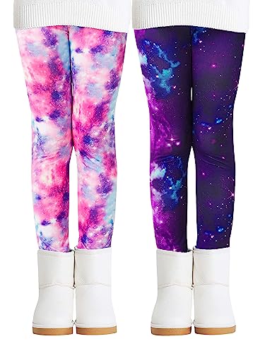 Adorel Mädchen Thermoleggings Bunt Gefütterte Winter Hosen Leggings 2er-Pack Galaxis Rosa & Violett 128 EU (Herstellergröße 130)