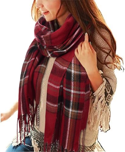 Yuson Girl Schal Damen Oversized Kariert Kaschmir Schal Lange Winterschal Tartan Deckenschal Plaid Weich Wraps Groß Karo Fransen Schals Warm Flauschig für Herbst Winter(G)