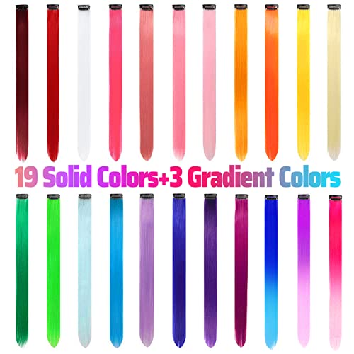 22 PCS Regenbogen Farbige Haarverlängerungen Clip In für Mädchen 22 Zoll Bunte Gerade Haarverlängerungen für Party Highlights Haar Zubehör Haarteile für kinder Frauen