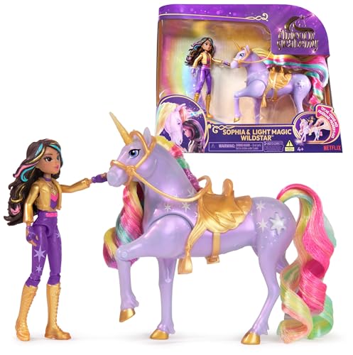 Unicorn Academy - Sophia und Licht-Magie Wildstar Set, ca. 12 cm Originalfiguren zur Netflix Serie, mit Mähne, Schweif sowie magischer Leuchtfunktion und Regenbogensternen, ab 4 Jahren