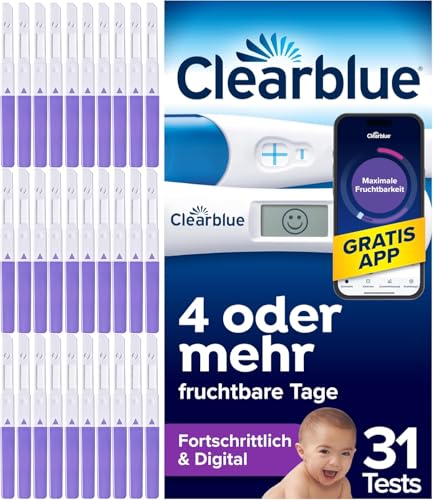 Clearblue 30 Ovulationstest Fortschrittlich & Digital und 1 Schwangerschaftstest – für doppelte Chancen, schwanger zu werden, Zyklus-App-Tracker