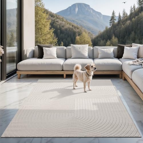 the carpet Santo Plus - Teppich für Wohnzimmer & Schlafzimmer, Hochwertig, Pflegeleicht & Langlebig, Modernes Design, auch für Outdoor geeignet, Creme, 80 x 150 cm