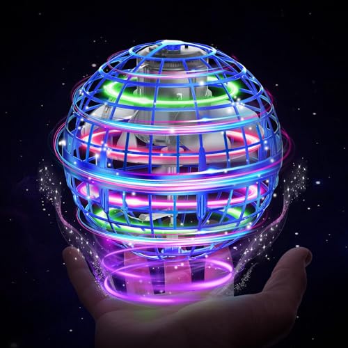 XINHOME Fliegender Balls 2025, Flying Ball mit Led-Beleuchtung, Orbi Ball Drohne Hover Toy Flying Spinner Geschenke für Jungen Mädchen Kinder 6-12 Jahre Flying Orb Ball Spielzeug Blau
