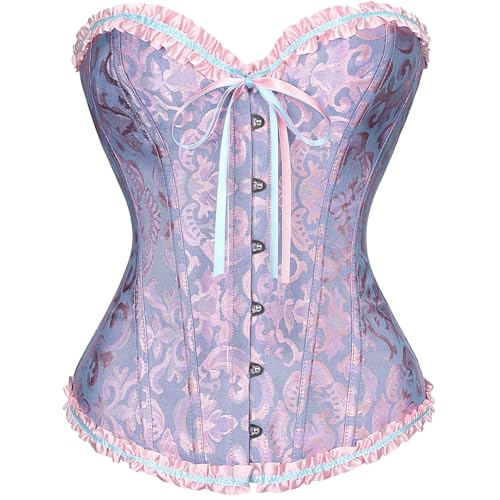 XZQTIVE Damen Bustier Korsett Spitze Up Boned Overbust Bustier Gothic Corsage Dessous Top,Blau Rosa,S