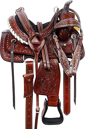SHOWMEN CRAFT Premium Leder Western Barrel Racing Trail Reitsattel – Rutschfester Westernsattel mit natürlichem Griff, 10