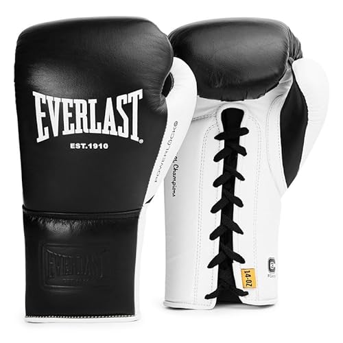 Everlast Powerlock OG Pro Fight 14oz Boxhandschuhe Schwarz/Weiß, Schnürung, Training & Wettkampf, Schaumstoff, ergonomisch