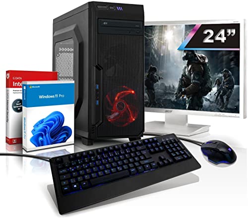 shinobee Komplett PC Quad Gaming Computer mit 3 Jahren Garantie! | Athlon™ X4 950 Quad Core, 3.8 GHz | 16 GB | 512 GB SSD | AMD Radeon RX 460 2GB GDDR5 | 24-Zoll TFT | WLAN | DVD | Windows 11 | #7486
