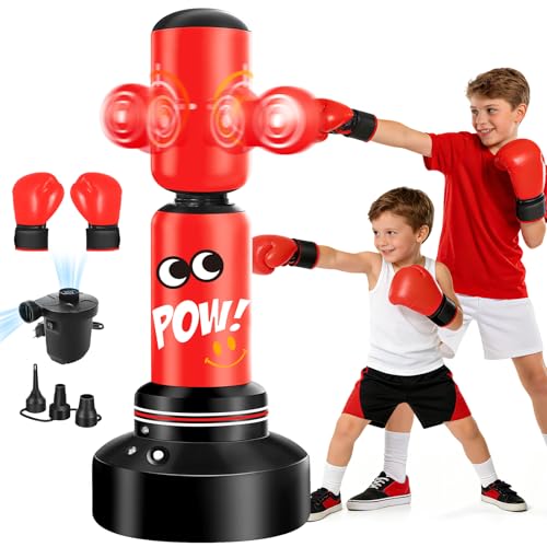 JUOIFIP Kinder Boxsack, Boxset mit Pumpe und Springseil 165cm Aufblasbarer Boxsack Stehend Geschenke für Jungen & Mädchen Jahren zum Üben von Reaktionstraining, Taekwondo