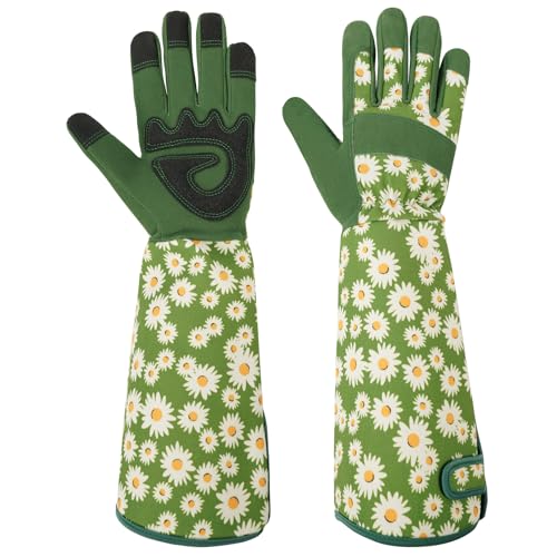 Ainiv Gartenhandschuhe Dornenfest Rosenhandschuhe, Gartenhandschuhe Damen/Herren Garten Geschenke - Dornenfeste Handschuhe mit Extra Langer Stulpe Und Verstärkten Handflächen Und Fingerspitzen(Grün-M)