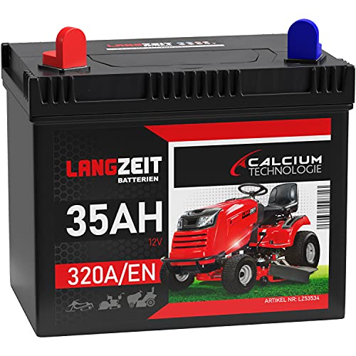 Langzeit Rasentraktor Batterie 12V 35Ah Starterbatterie Aufsitzmäher Rasenmäher Plus Pol Links statt 26Ah 30Ah 32Ah