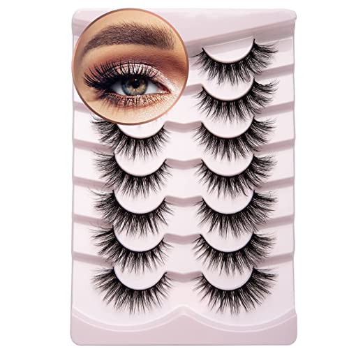 Onlyall Wimpern Falsche Künstlichewimper Mink Fake Lashes 3D Volumenwimpern Fluffy False Eyelashes Cat Eye Weiche Dramatische Flauschige 16MM 7Pair A04