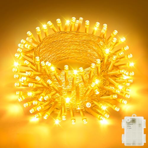 Etopgo Lichterkette Batterie, 5M 50LED Lichterketten Außen mit timer, IP65 Wasserdicht Lichterkette Batterie Warmweiß für Innen außen Weihnachtsdekorationen,Party,Garten