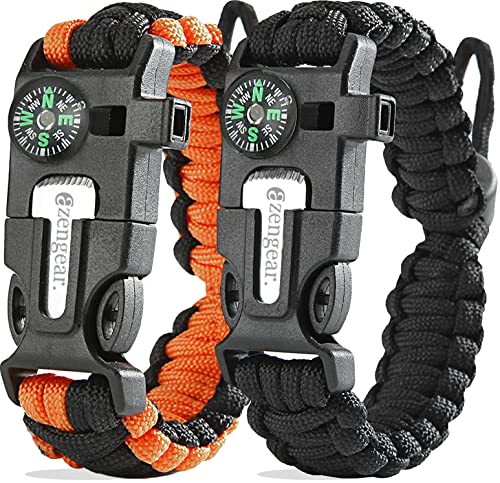 aZengear Paracord Überlebensarmband | Feueranzünder aus Feuerstein und Stahl, Pfeife und Kompass | verstellbare Bandgröße für Camping, Bushcraft und Notfallausrüstung