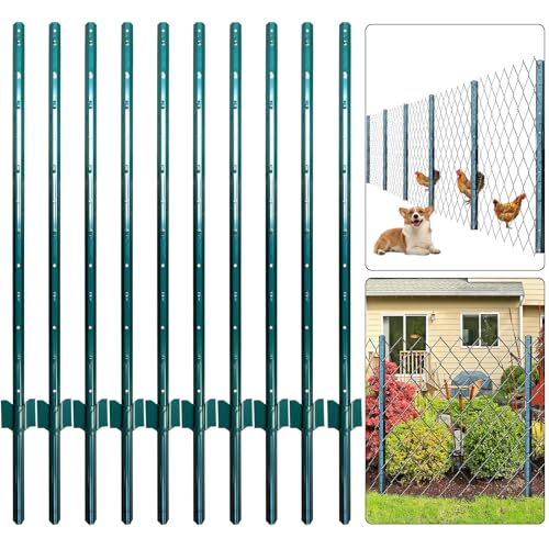 Thealyn U-Pfosten Set 10 Stück 121 CM für Gartenzäune Zaunpfosten, Robuste Metallpfosten Stahl für Hühnerställe, Gärten, Gärtnereien