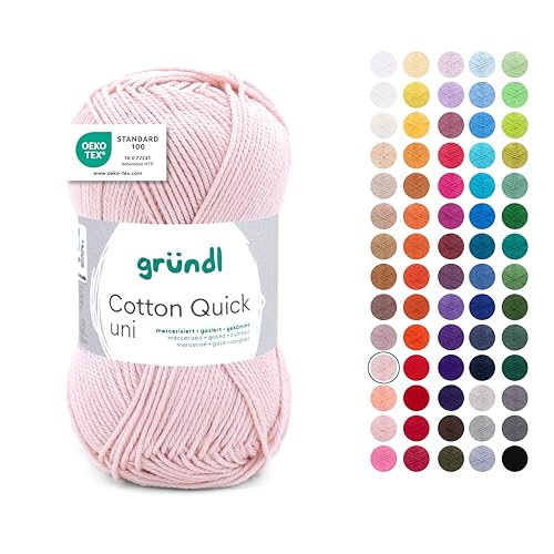 Gründl Wolle Cotton Quick uni - dünne Wolle zum Häkeln - Strickgarn - Häkelgarn - Glänzend und hautfreundlich - 100% Baumwolle - 1 Knäuel 50 g / 125 m - Nadelstärke 3-4 - Nude