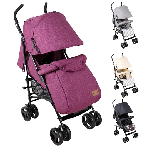 YALION Kinderwagen Buggy Reisebuggy Klein Zusammenklappbar- 5 Liegepositionen, Beinwärmer, Einkaufskorb, Sonnenverdeck, 360° Räder, Kinderbuggy bis 15KG-Purple