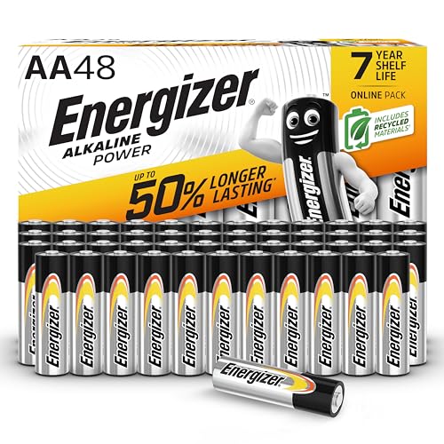 Energizer Alkaline Power Batterien AA (48 Stück) - Hochleistungsbatterien 1,5V - Batterie für Haushalt und Büro - 100% plastikfreie Recycelbar Verpackung - 7 Jahre lagerfähig [Exklusiv bei Amazon]