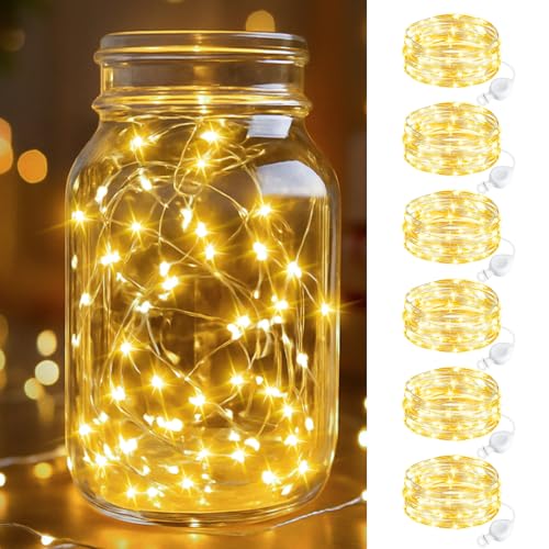 btfarm 6 Stück LED Lichterkette mit Batterie Klein, 2M 20LED Mini Lichterkette Batteriebetrieben, Wasserdicht Lichterkette Draht mit Knopfzelle für Weihnachten Hochzeit Party Innen Deko, WarmWeiß