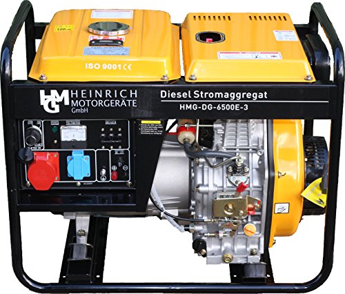 Diesel Stromaggregat HMG-DG-6500E3 von Heinrich Motorgeräte: 5,5kW 400V 230V, E-Start, Radsatz, Effizient, Diesel, Stromerzeuger