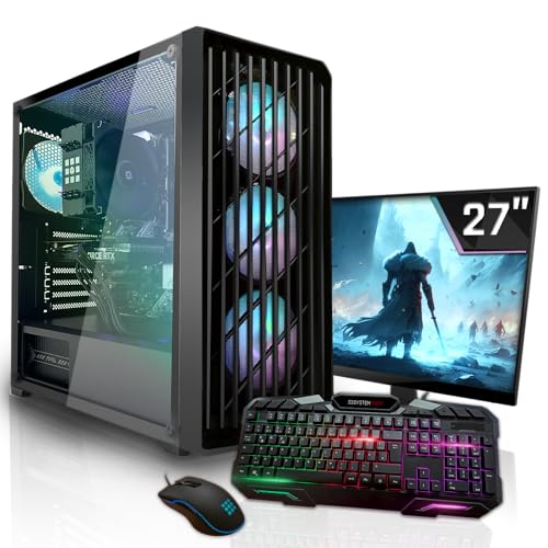 SYSTEMTREFF Gaming Komplett PC Set AMD Ryzen 5 5500 6x4.2GHz | Nvidia RTX 5050 8GB DX12 | 1TB M.2 NVMe | 32GB DDR4 RAM | 27 TFT Monitor | Desktop Paket Computer für Gamer, Gaming