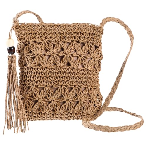 Qianyu Strohtasche Damen Stroh Umhängetasche Vintage Strandtasche mit Henkelhandtasche für den Sommer Zopf Kleine Quadratische Handtasche Boho Beach Handtasche Tasche für Damenreisen und Urlaub