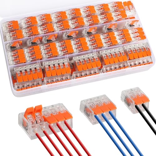 Kabelverbinder, 75 Stück Kabelklemmen Elektro, Wiederverwendbare Klemmen Set mit Betätigungshebel, 4mm² Leiter LüSterklemmen Verbindungsklemme für Für 2-3-5 Leiter Feste Elektro Draht Kabelklemmen