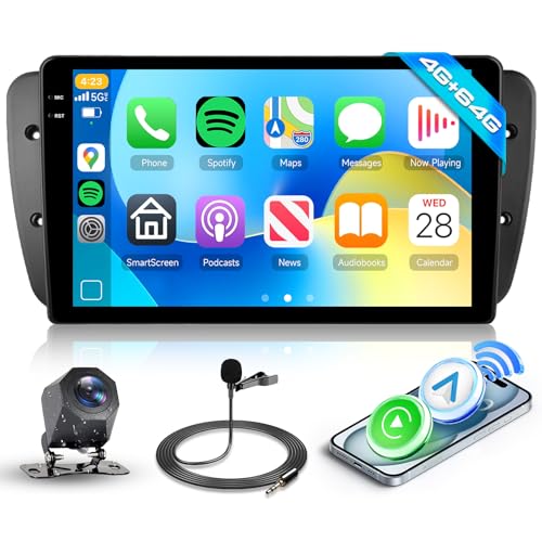 Hodozzy 4G+64GB Autoradio für Seat Ibiza 2009-2013 Android 9 Zoll InCell Touchscreen GPS Navi Carplay Wireless Android Auto, Radio 2 Din Bildschirmo für Seat Bluetooth DSP WiFi FM RDS Rückfahrkamera
