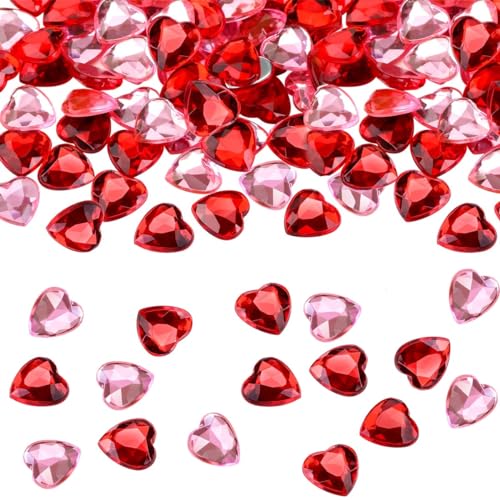 Valentinstag Deko Herzen Diamant Kristalle Valentinstag, Acryl Herz Deko fur Hochzeit Tisch Dekoration Vasenfüller – 12mm Rot und Rosa – 200STK