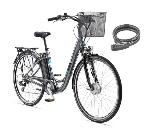 TELEFUNKEN E-Bike Elektrofahrrad Alu 28 Zoll mit 7-Gang Kettenschaltung, Pedelec Citybike leicht mit Fahrradkorb und Fahrradschloss, 250W und 10,4Ah, 36V Sitzrohrakku
