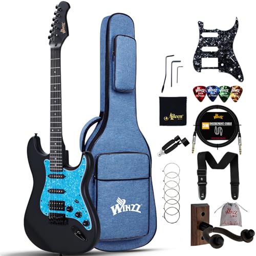 Winzz Erwachsene E-Gitarre 4/4 Größe, ST HSS Tonabnehmer, für Anfänger Starter Paket mit 12 Zubehör, Ideal Kinder E-Gitarre Kit 12+ Jahre (39
