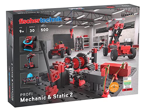 fischertechnik 536622 ADVANCED Mechanic & Static 2 – Bausatz für Kinder ab 9 Jahren, Experimentierkasten mit 30 Modellen, inkl. Motor, fördert technisches Verständnis, Rot
