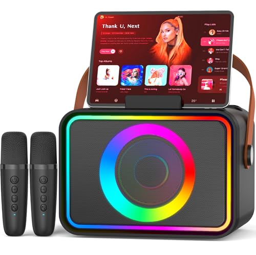 [2026] Karaoke Maschine 2 Mikrofonen: Karaoke Anlage mit 2 Karaoke Mikrofonen - Tragbare Bluetooth Karaoke Box Lautsprecher für Erwachsene Kinder Live-Mischpulte Geschenk für Weihnachten Geburtstag