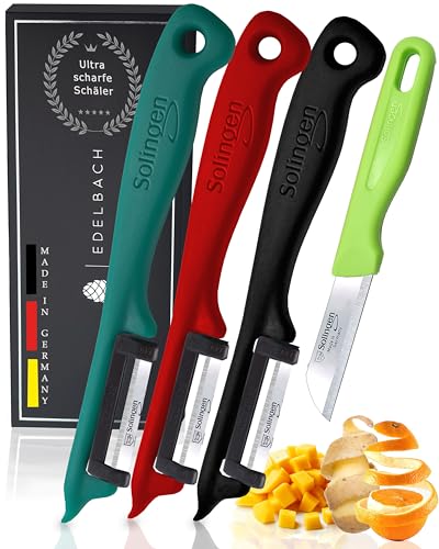Edelbach Solingen | Küchenmesser Set | German, sehr scharfe kleine Messer, Messerset, Obstmesser, Gemüsemesser, Schälmesser, Sparschäler, Schälmesser, Solingen-Messer (4er Sparschäler)