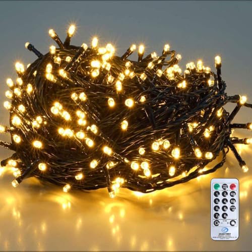 SALCAR 26m 360er LED Lichterkette Weihnachtsbaum (23m Lichterkette + 3m Stromkabel) mit Fernbedienung, 31V Christbaumbeleuchtung Außen mit 8 Modi und Memory, Warmweiß
