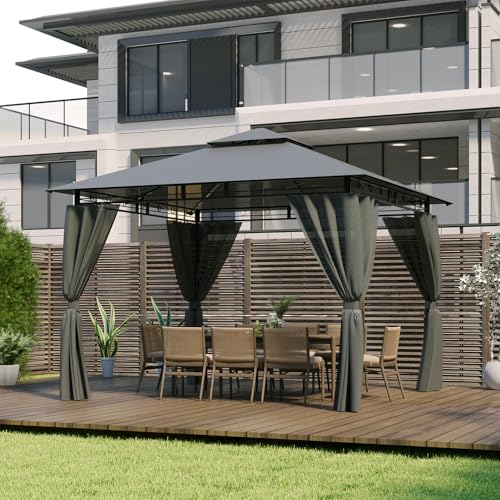 Devoko Pavillon 3x3 Wasserdicht Stabil Winterfest Deluxe Gazebo, UV-Schutz 50+ Doppeldach Partyzelt Gartenzelt Patio Gazebo für Festival, Events, Partys für 4-6 Personen, Grau