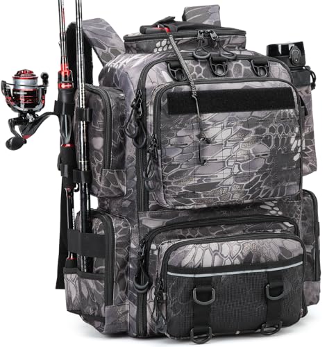 BlesMaller 50L Angelrucksack mit Rutenhaltern Angeltasche wasserabweisend Angel Rucksack für Angelausrüstung (Ohne Köderbox)