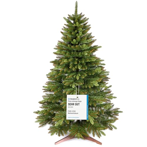 Premium Weihnachtsbaum künstlich 180cm - TESTSIEGER 10 Jahre GARANTIE - Naturgetreu, dichte Zweige, Künstlicher Weihnachtsbaum mit Holzständer – Tannenbaum künstlich von Pure Living