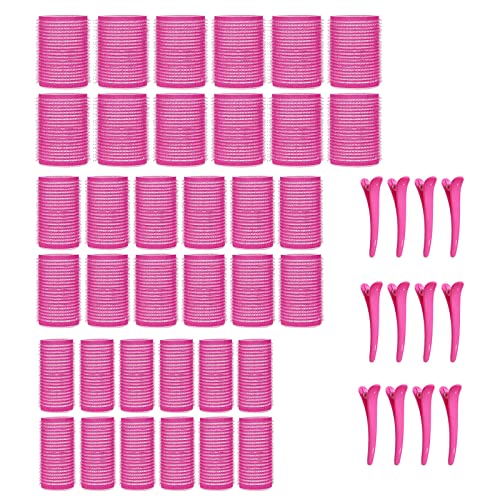 KEYRI 48 Stück Lockenwickler Set Jumbo Groß Haftwickler Selbsthaftend Hair Rollers mit Haar Klammer DIY Locken Ohne Hitze für Lange Mittlere Kurze Salon Friseur (Rosa, 3 Größe)