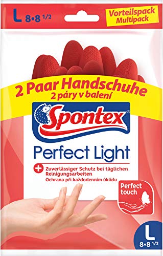Spontex Perfect Light Haushaltshandschuhe, ideal für alle Reinigungsarbeiten, aus Naturlatex, mit Anti-Rutsch-Profil, zuverlässiger Schutz, Größe L, 2 Paar