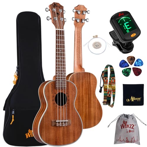 Winzz Ukulele Konzert 23 Zoll Erwachsene Kinder Anfänger Set, Ukulele Holz KOA Beste für Profis