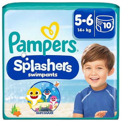 Pampers Windeln Größe 5-6, Splashers Baby Shark Limited Edition, 10 Stück, Einweg-Schwimmwindeln, für sicheren Schutz im Wasser